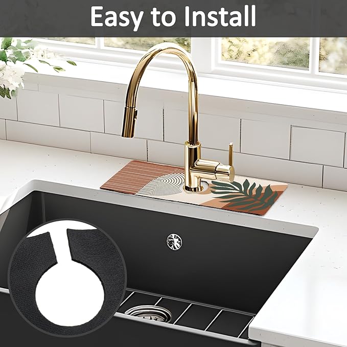 2PCS 15" X 5.5" Kitchen Sink Splash Guard Faucet Mat Boho Super Absorbent Fast Drying Faucet Guard & Draining Mat Sink Splash Guard Behind Faucet for Kitchen, Bathroom