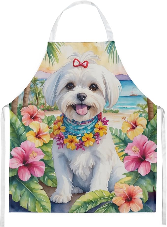 Caroline's Treasures Maltese Luau Apron Cooking Kitchen Server Baking Crafts Gardening for Adult Women Men, Unisex, Large, Multicolor