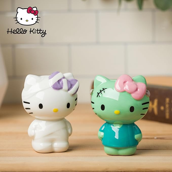 Silver Buffalo Sanrio Hello Kitty Halloween Ceramic Salt and Pepper Shaker Set, 5” L x 2” W x 3.5” H