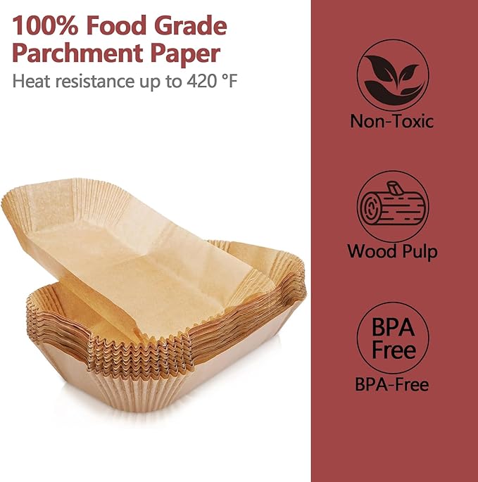 150PCS Air Fryer Liners for Ninja, 8.6 x 5.5 inch Disposable Air Fryer Paper Dual Basket, Non-Stick Unbleached Parchment Paper Baking Accessories Liners for Natural Ninja DZ201 DZ401