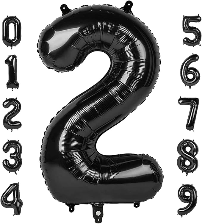 2 Numbers Balloon 40 Inch Black Two Balloon Number Birthday Decor, 2nd 12 21st Party Celebration Decorations Graduations Wedding Baby Shower