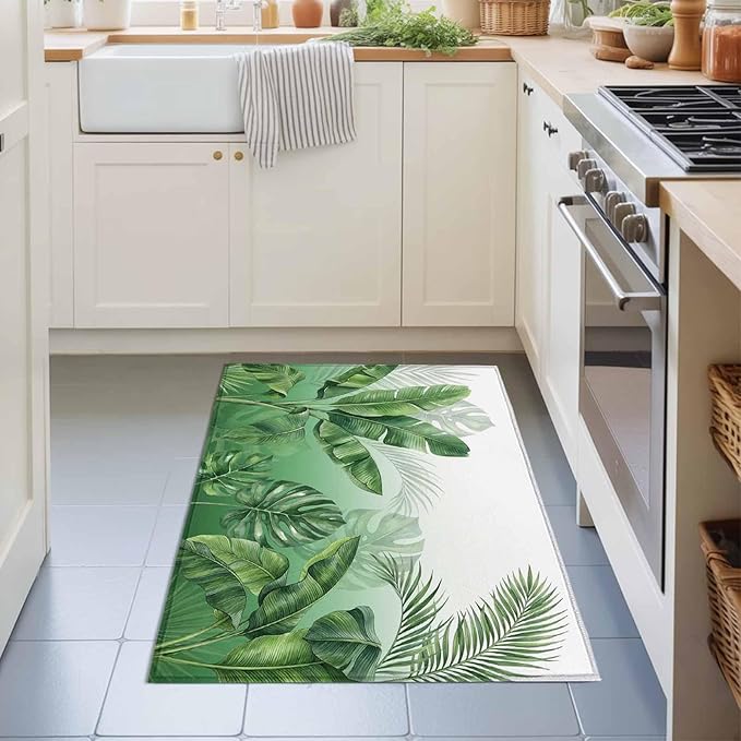 Area Rug 2x3ft, Botanical Rainforest Plants Washable Rugs for Living Room Bedroom, Watercolor Tropical Banana Leaves Soft Non-Slip Area Rugs Rectangle Floor Carpet for Dining Room