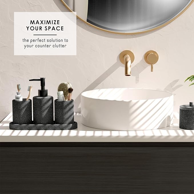 Clara Clark Bathroom Set - Coal Black Bathroom Accessories Set, 19PC Bathroom Accessory Set, Bathroom Sets with Shower Curtain Set, Soap Dispenser & Toothbrush Holder