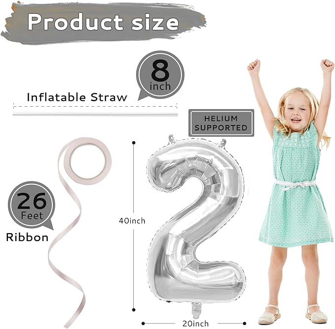 2026 Balloons New Years Eve Party Supplies - 40" Large Sliver Foil Number Balloon New Years Decorations Graduation Balloons Class of 2026 Happy New Year Birthday Anniversary Graduation Decorations