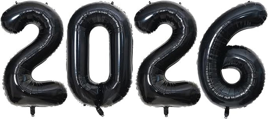 Black 2026 Balloons, 40" Large 2026 Black Balloons Helium Mylar Foil Balloons for 2026 New Year Graduation Party Decoration