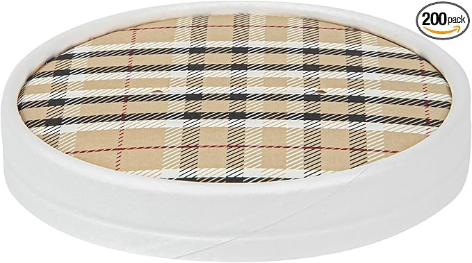 Restaurantware-LIDS ONLY: Bio Tek Soup Container Lids, 200 Disposable Bowl Lids For 12 Ounce Soup Cups - Containers Sold Separately, Vented, Plaid Print Paper Soup Container Lids, Round,