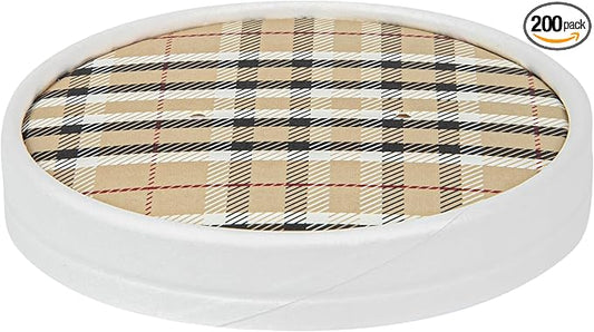Restaurantware-LIDS ONLY: Bio Tek Soup Container Lids, 200 Disposable Bowl Lids For 12 Ounce Soup Cups - Containers Sold Separately, Vented, Plaid Print Paper Soup Container Lids, Round,