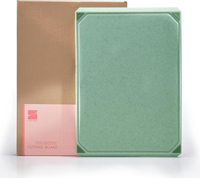 LINE+ARC Cut & Serve Board (Avocado) — BPA-Free Geometric Cutting/Charcuterie Board — Dishwasher Safe Dual Sided Chopping Non-Slip Juice Groove Modern Knife-Friendly Cute Kitchen Plastic Green