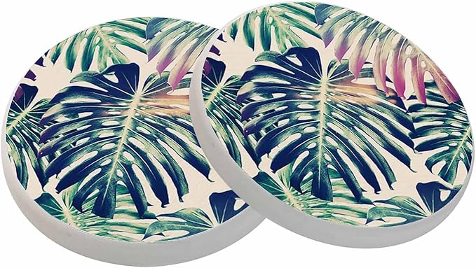 oFloral Tropical Coasters for Drinks Leaves Wild Monstera Exotic Summer Cups Place Mats for Home Decor Set of 2, 4 Inch