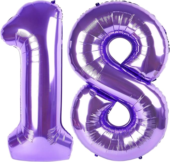 Number 18 Balloons 40 Inch, Purple Birthday Decorations For Women Men, Big Number Balloons for 18 81 Wedding, Anniversaries, Celebration, Graduation, Adult Birthday