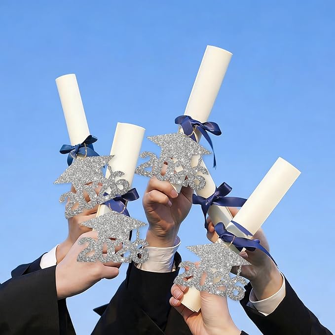 2026 Graduation Party Decorations - 36Pcs Graduation Cutouts Tags Silver Glitter 2026 Numbers for Graduation Table Centerpieces Class of 2026 Cutouts for Graduation Party Supplies Favors