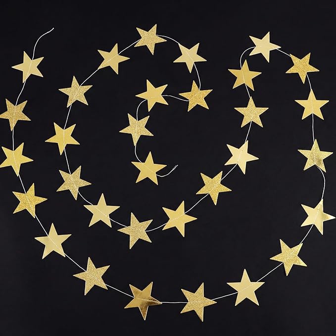 Patelai 210 Feet Glitter Star Garland Banner 2026 Party Decoration Double Side Star Hanging String Streamer Paper Twinkle for Graduation Wedding Birthday (Gold,Glitter Gold)