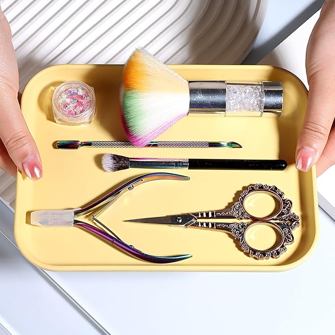 SUTOKAKA Decorative Serving Tray, Manicure Tools Storage Dish, Perfume Jewelry Dinner Placing Plate for Bedroom Kitchen Salon Supplies (Yellow - 1PC, 7.87 * 5.91 * 0.59 INCH)