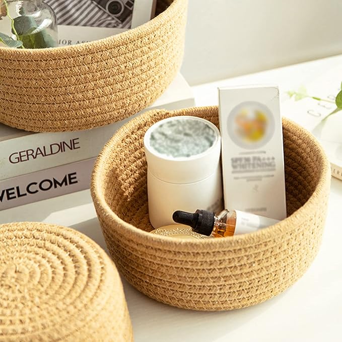 BFYDOAA Cotton Rope Cube Shelf Storage Baskets for Organizing,Decorative Basket for Closet Storage, Baskets for Baby Kid Toys, Soft Cotton Basket Bins for Bathroom Bedroom Organizing