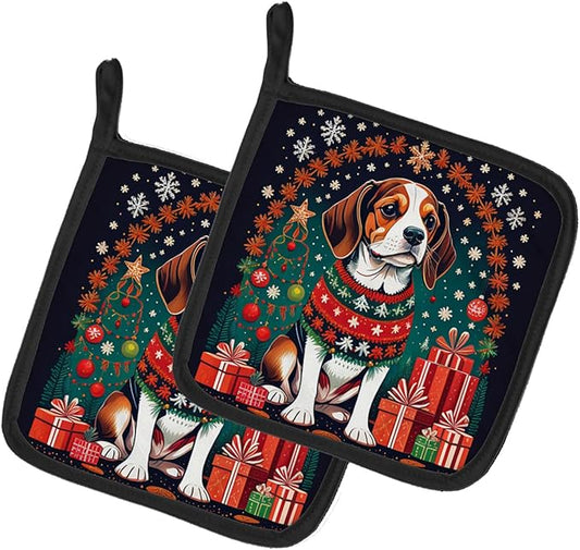 Caroline's Treasures Beagle Christmas Pair of Pot Holders Kitchen Heat Resistant Pot Holders Sets Oven Hot Pads for Cooking Baking BBQ, 7 1/2 x 7 1/2