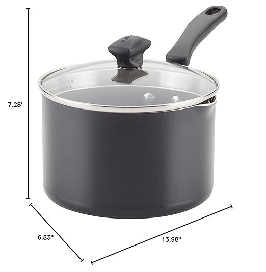 Farberware Cookstart DiamondMax Nonstick Straining Saucepan, Dishwasher Safe, 3 Quart, Black