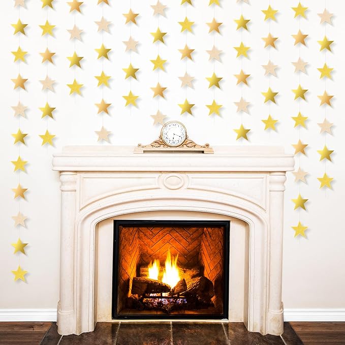 Patelai 130 Feet Glitter Star Garland Banner 2026 Party Decoration Double Side Star Hanging String Streamer Paper Twinkle for Graduation Wedding Birthday (Glitter Gold/Champagne Gold,Gold)