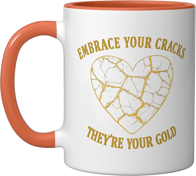 Pottery Kintsukuroi Japanese Artistry Kintsukuroi Kintsugi Ceramic Mug, Orange/White