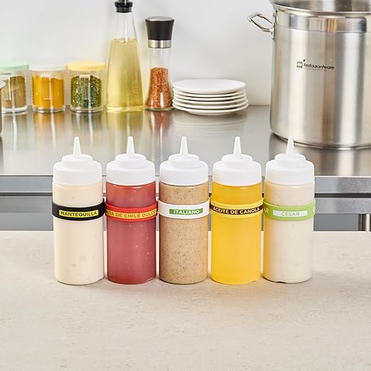Restaurantware Silicone Squeeze Bottle Band 10 Count 2.75 Inch Dishwasher Safe Condiment Identification Band, Italian White Non-Slip Label Band for Condiment Labeling at Restaurants, Food Trucks