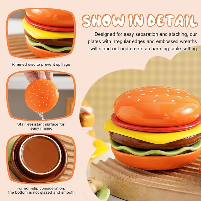 Burger Plates Set, Seasoning Dish Pack, Stackable Bowls with Portable Storage, Kitchen Accessory with Dishwasher Safe Details, 3.94x4.72 inches Sauce Container, Restaurant Fixture for BBQ Party Snack