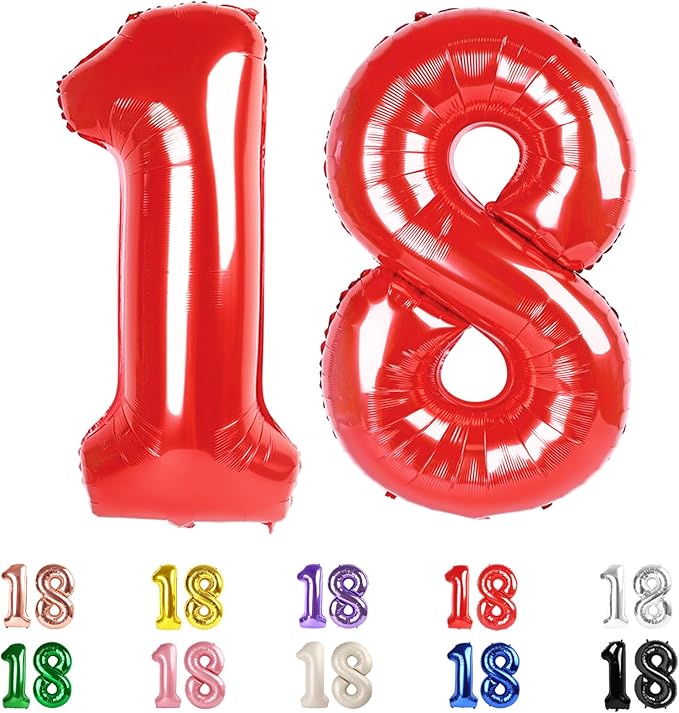 Number 18 Balloons 40 In, 18th Birthday Decorations for Boys Girls, 81st Red Birthday Party Decorations Big Balloons for Engagement, Wedding, Celebration Party, Graduations, Photo Shoot