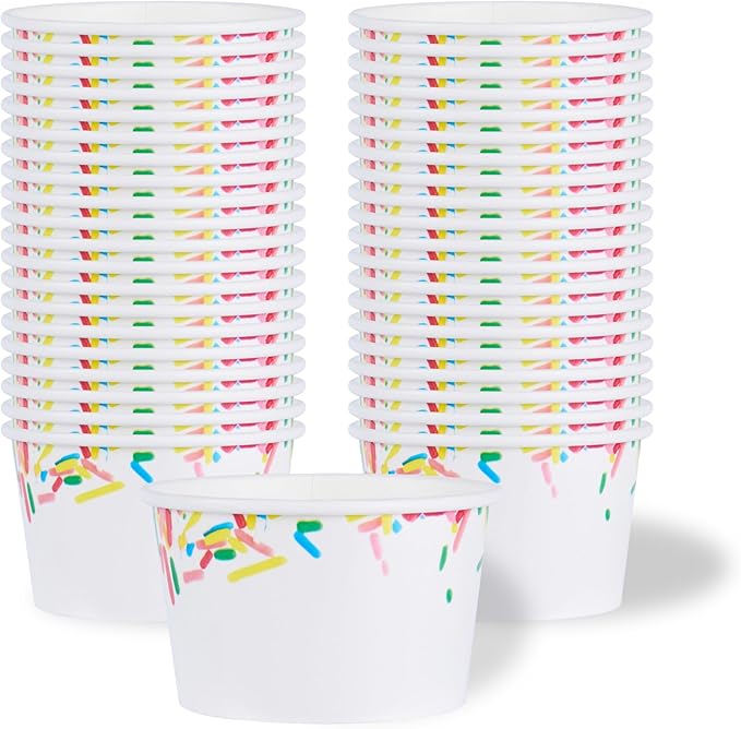 Restaurantware Ice Cream Cups 50 Pack of 8 oz Leak-Resistant Disposable Dessert Bowl Frozen Yogurt Cup Round Paper Container For Cold And Hot Desserts