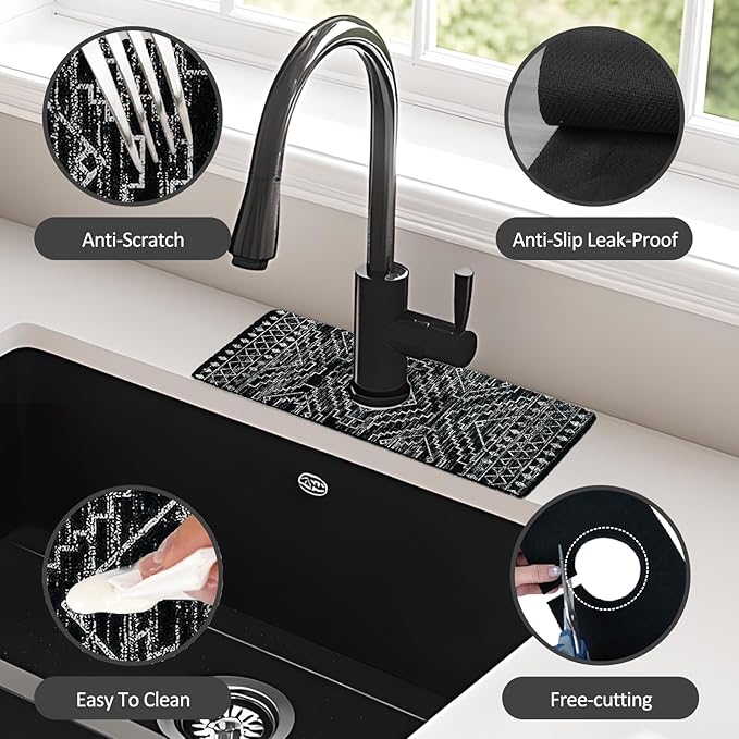 2PCS 15" X 5.5" Kitchen Sink Splash Guard Faucet Mat Aztec Super Absorbent Fast Drying Faucet Guard & Draining Mat Sink Splash Guard Behind Faucet for Kitchen, Bathroom
