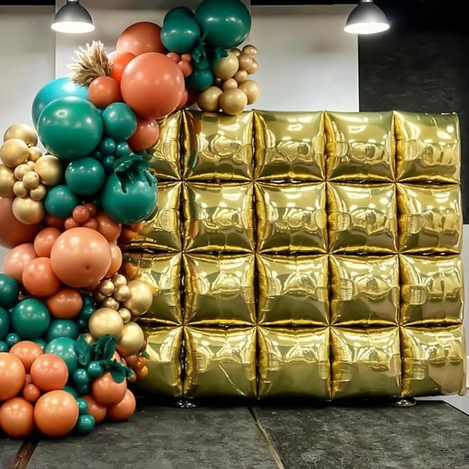 Black Gold Square Foil Balloon Wall,25Pcs Double Sided Balloon Backdrop Helium Balloons Tunnel Arch Garland Kit for 2026 New Year Eve Graduation Birthday Anniversary Party Decorations