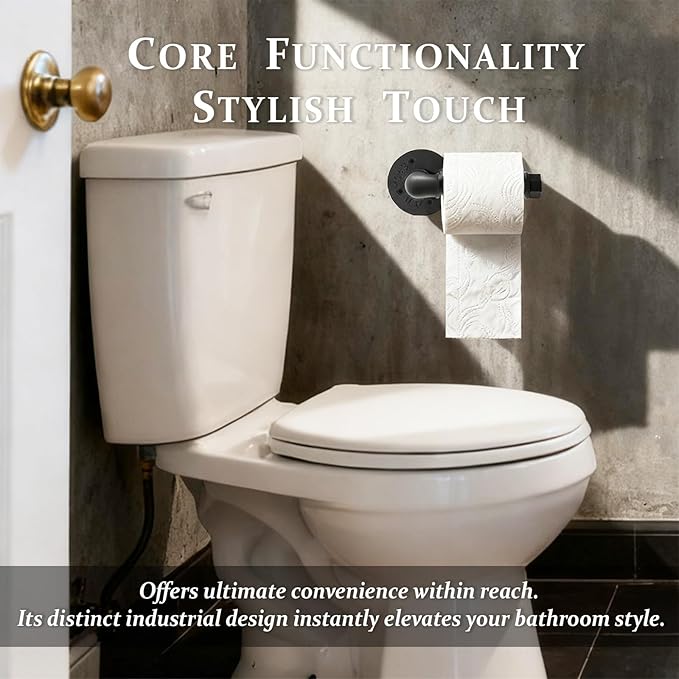 Wall Mount Industrial Paper Towel Holder, Heavy-Duty Retro Country Duct Roll Holder for Kitchen, Bathroom, Bedroom, and Outdoor Use, Black, 8 Inch (2 Pack)
