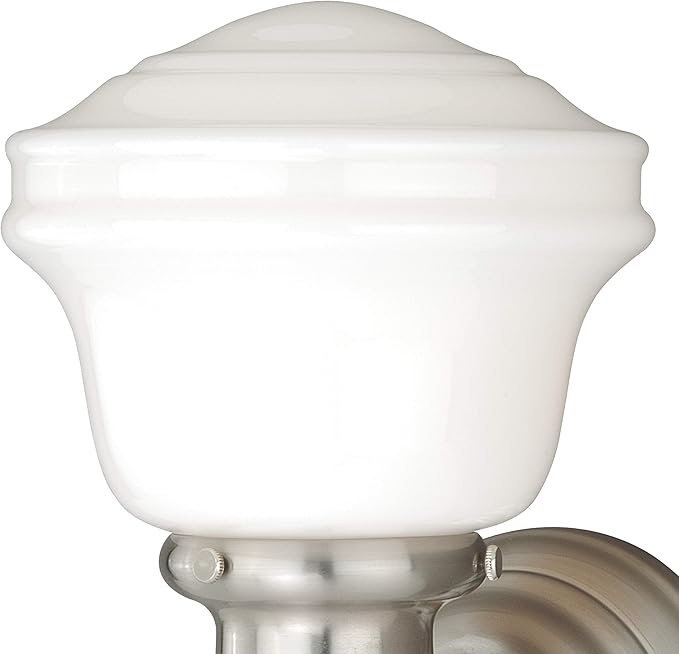 VAXCEL Huntley 1-Light 6.75 inch Wide Satin Nickel Farmhouse Bathroom Vanity Lighting Fixture, White Schoolhouse Milk Glass Globe Shade, Dimmable, LED Compatible, Wall Mounted Steel Sconce
