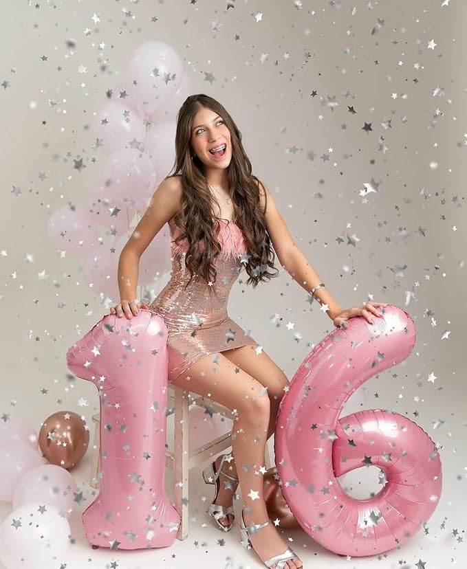 Number Balloon 10th Birthday Decorations, 40 Inch Big Foil Balloon for Men & Women, Pastel Pink Number Balloons for Wedding Memorial Day Birthday Aniversarry Supplies