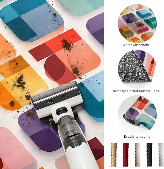 Area Rug 4x6ft, Modern Geometric Squares Washable Rugs for Living Room Bedroom, Colorful Abstract Art Soft Non-Slip Area Rugs Rectangle Floor Carpet for Dining Room
