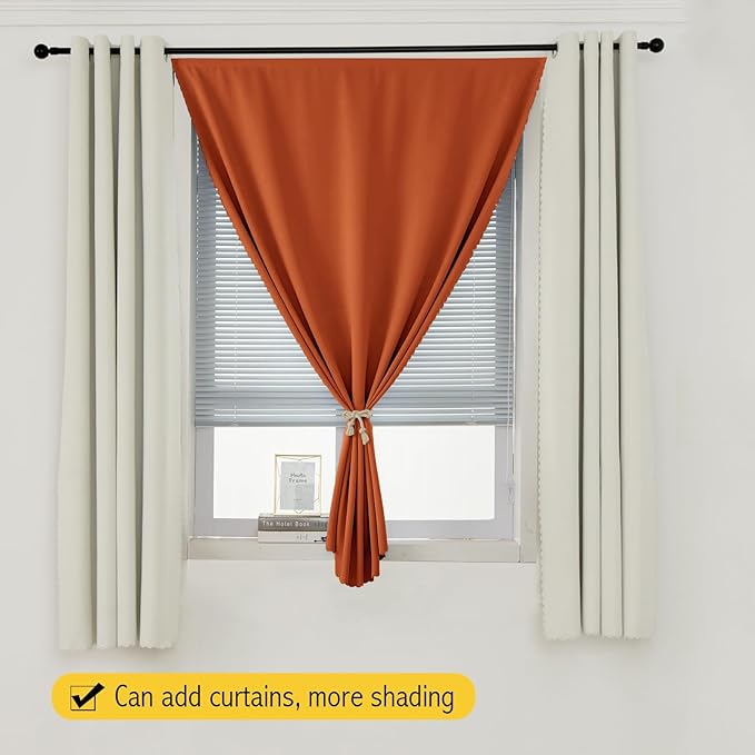 Self Adhesive Curtains Portable Blackout Curtain Simple and Easy to Install Bedroom Window Thermal Lnsulated Kitchen Room Darkening Black Small Drapes, 59" W X 71" L, Orange, 1 Panel
