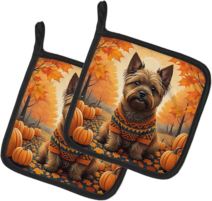 Caroline's Treasures DAC1031PTHD Cairn Terrier Fall Pair of Pot Holders Kitchen Heat Resistant Pot Holders Sets Oven Hot Pads for Cooking Baking BBQ, 7 1/2 x 7 1/2