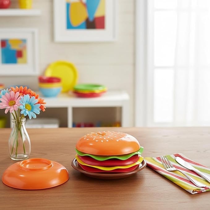 Burger Plates Set, Seasoning Dish Pack, Stackable Bowls with Portable Storage, Kitchen Accessory with Dishwasher Safe Details, 3.94x4.72 inches Sauce Container, Restaurant Fixture for BBQ Party Snack