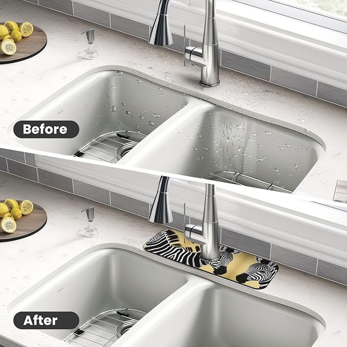 Black and White Zebra Printed Faucet Absorbent mat, Suitable for bathrooms, Kitchens, and Other Sink Areas.