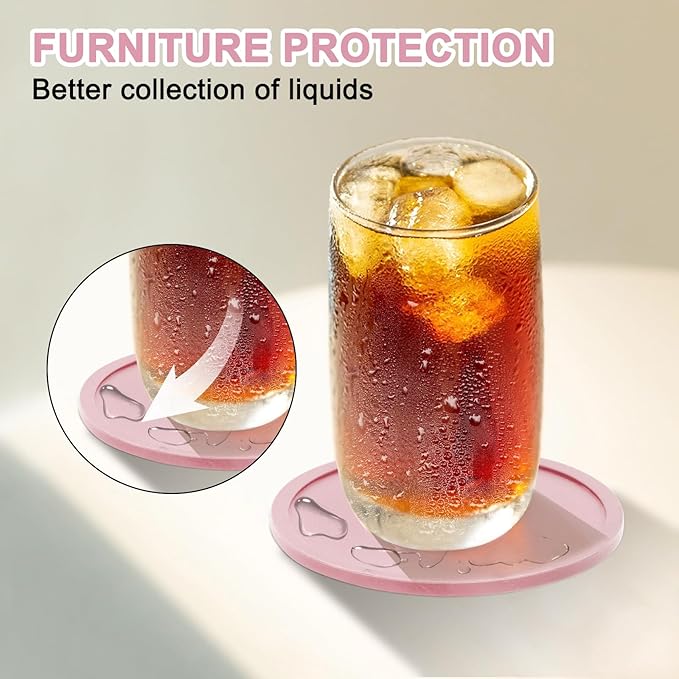 Silicone Coasters Set of 12 with Holder,Heat Resistant Cup Mat Tabletop Protection,Coasters Set for Outdoor & Indoor Drinks - Anti Stain & Heat Resistant,Washable, Heat Resistant, Non-Slip(Pink)