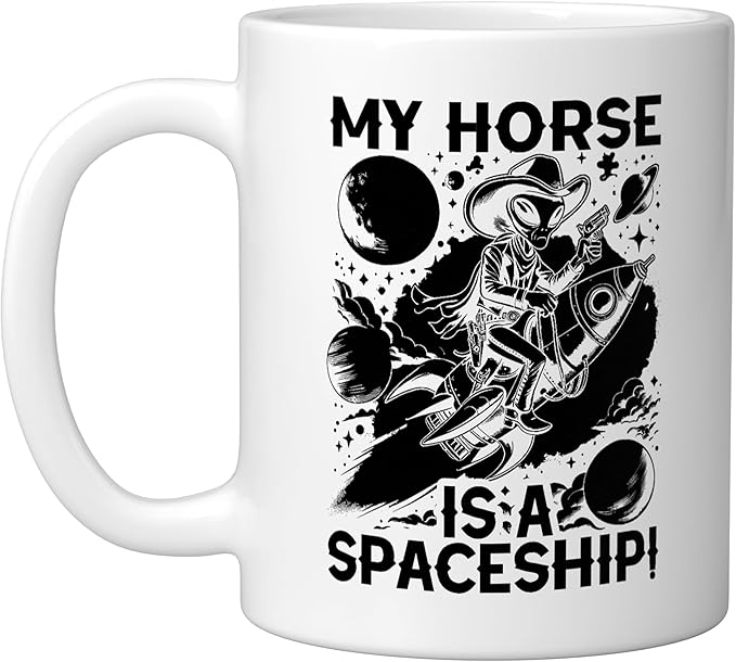 Alien Lover Flying Saucer UFO Extraterrestrial Cowboy Ceramic Mug, White