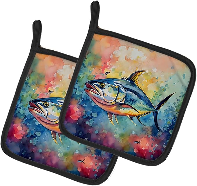 Caroline's Treasures Yellowfin Tuna Pair of Pot Holders Kitchen Heat Resistant Pot Holders Sets Oven Hot Pads for Cooking Baking BBQ, 7 1/2 x 7 1/2