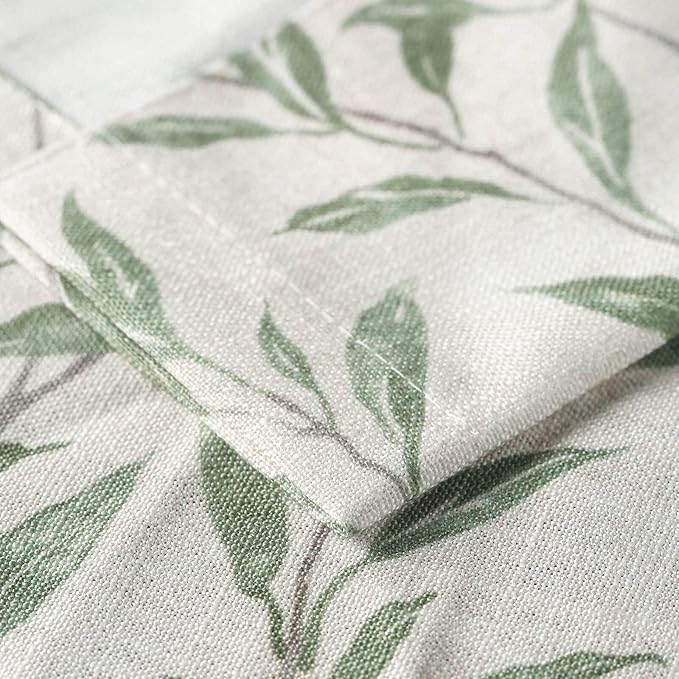 VOGOL Tie Up Window Shade Rod Pocket Panel, Lovely Leaf Print Curtains for Kitchen Windows 63 Inch Length Curtain Panels for Bathroom Small Cafe, Green