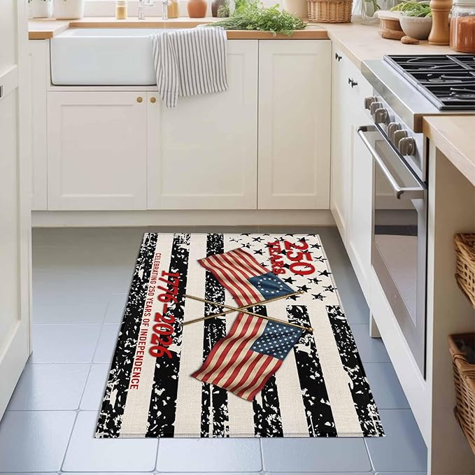 Area Rug 2x3ft, Independence Day 250th Anniversary Washable Rugs for Living Room Bedroom, Retro USA Flags Soft Non-Slip Area Rugs Rectangle Floor Carpet for Dining Room