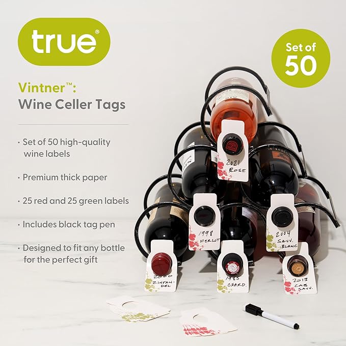 True Vintner: Wine Cellar Tags, Wine Bottle Neck labels, Wine Cellar Labels, Labels for Wine Bottles, Set of 50