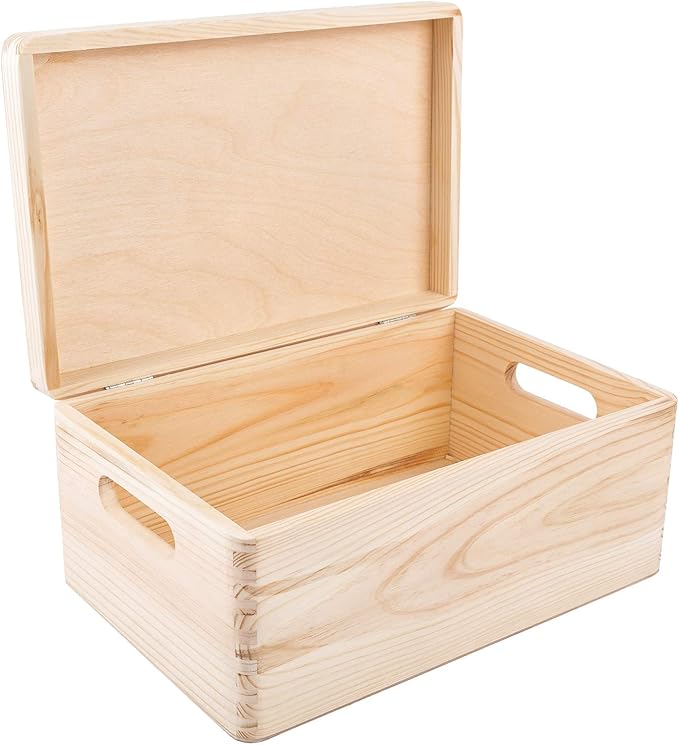 Creative Deco Personalized Wooden Storage Box Communion Cup | 11.8 x 7.87 x 5.51 in (+-0.5) | Multiple Choice | Hinged Lid Handle Engraving | Unpainted Gift Box | UNSANDED Keepsake Souvenir Chest