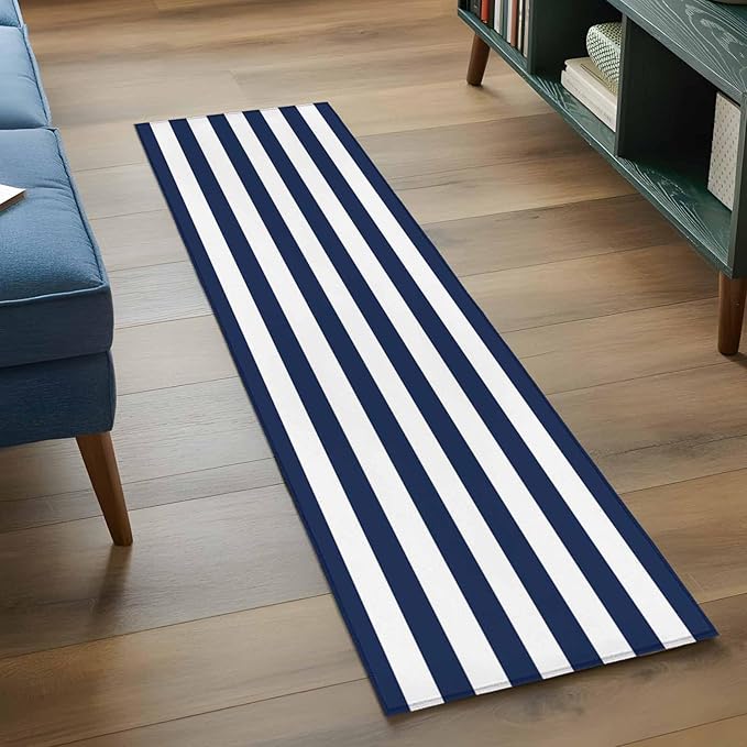 Runner Rug for Bedroom Hallway, Nautical Black and White Stripes Kitchen Runner Rugs Area Rug 2x6ft, Striped Washable Soft Floor Carpet for Entryway Stair