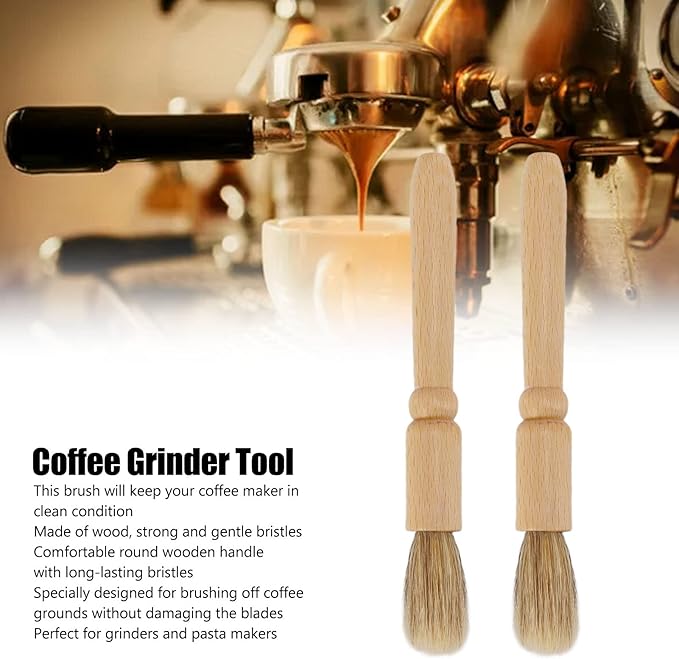2Pcs Coffee Machine Cleaning Brush, Lightweight Wood Handle Coffee Grinder Cleaning Brush with Wood Handle, Portable Coffee Grinder Cleaning Tool for Cafe, Home, Kitchen