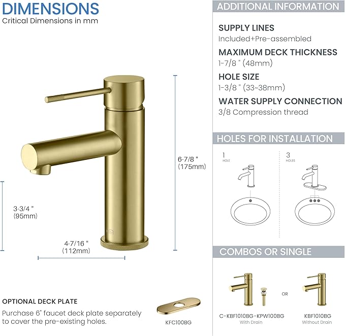 KIBI KBF1010 Solid Brass Single Handle Single Hole Circular X Faucet for Bathroom Sink | High Arc Faucet Spout | Brushed Gold | Corrosion and Rust Resistant