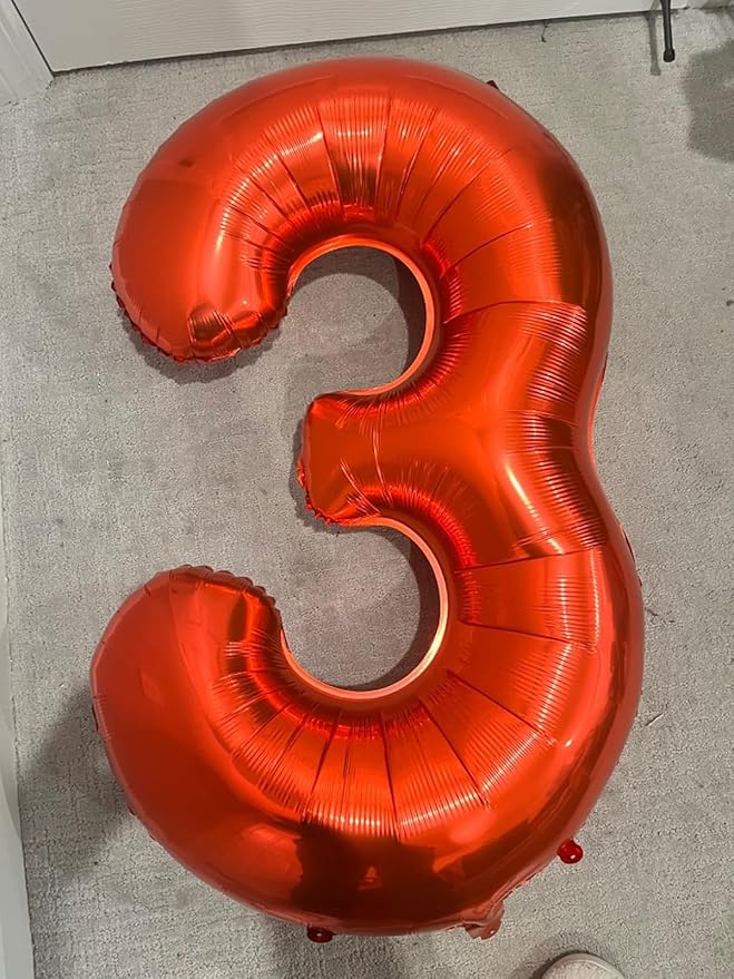 40 Inch Numbers 3 Balloon, Three Red Happy Birthday Balloons for Girls Boys Babies, Number Balloons for 3 13 23 30 Wedding Bridal Shower Anniversaries Party