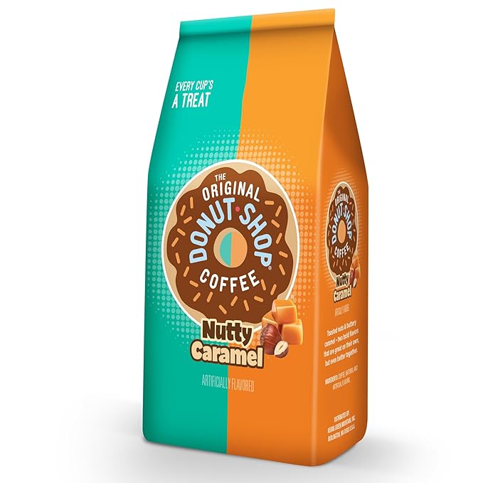 The Original Donut Shop Coffee, Nutty Caramel, Medium Roast, Flavored Ground Coffee, 12 oz Bag