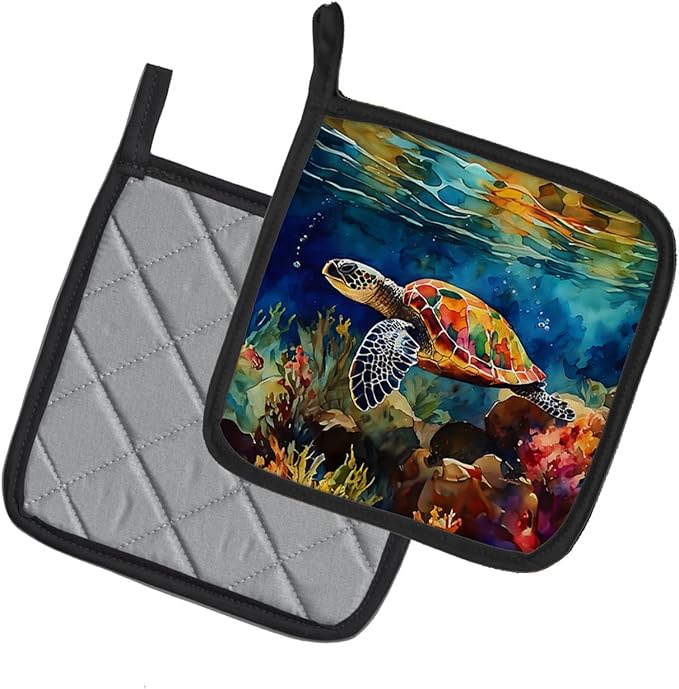 Caroline's Treasures Loggerhead Sea Turtle Pair of Pot Holders Kitchen Heat Resistant Pot Holders Sets Oven Hot Pads for Cooking Baking BBQ, 7 1/2 x 7 1/2