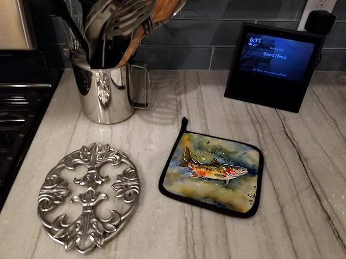 Caroline's Treasures Brook Trout Pair of Pot Holders Kitchen Heat Resistant Pot Holders Sets Oven Hot Pads for Cooking Baking BBQ, 7 1/2 x 7 1/2